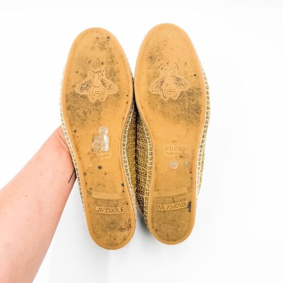 Gucci Lilibeth GG Pearl Crochet Espadrille Flats Metallic Gold EU 40 US 10 - Picture 10 of 10